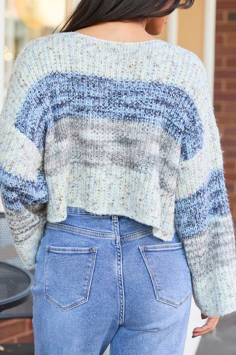 Tan And Blue Cropped Sweater