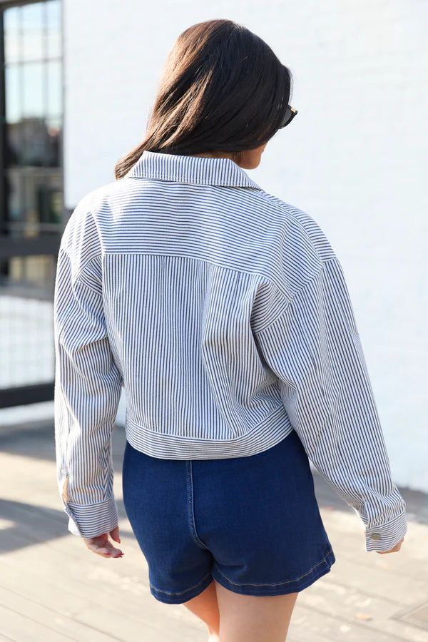 Navy Striped Denim Jacket