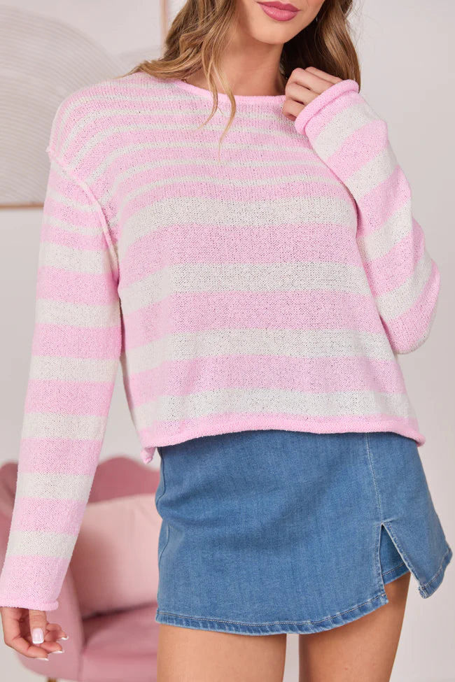 Pink Lightweight Striped Sweater
