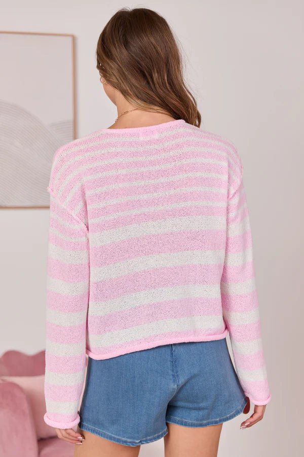 Pink Lightweight Striped Sweater